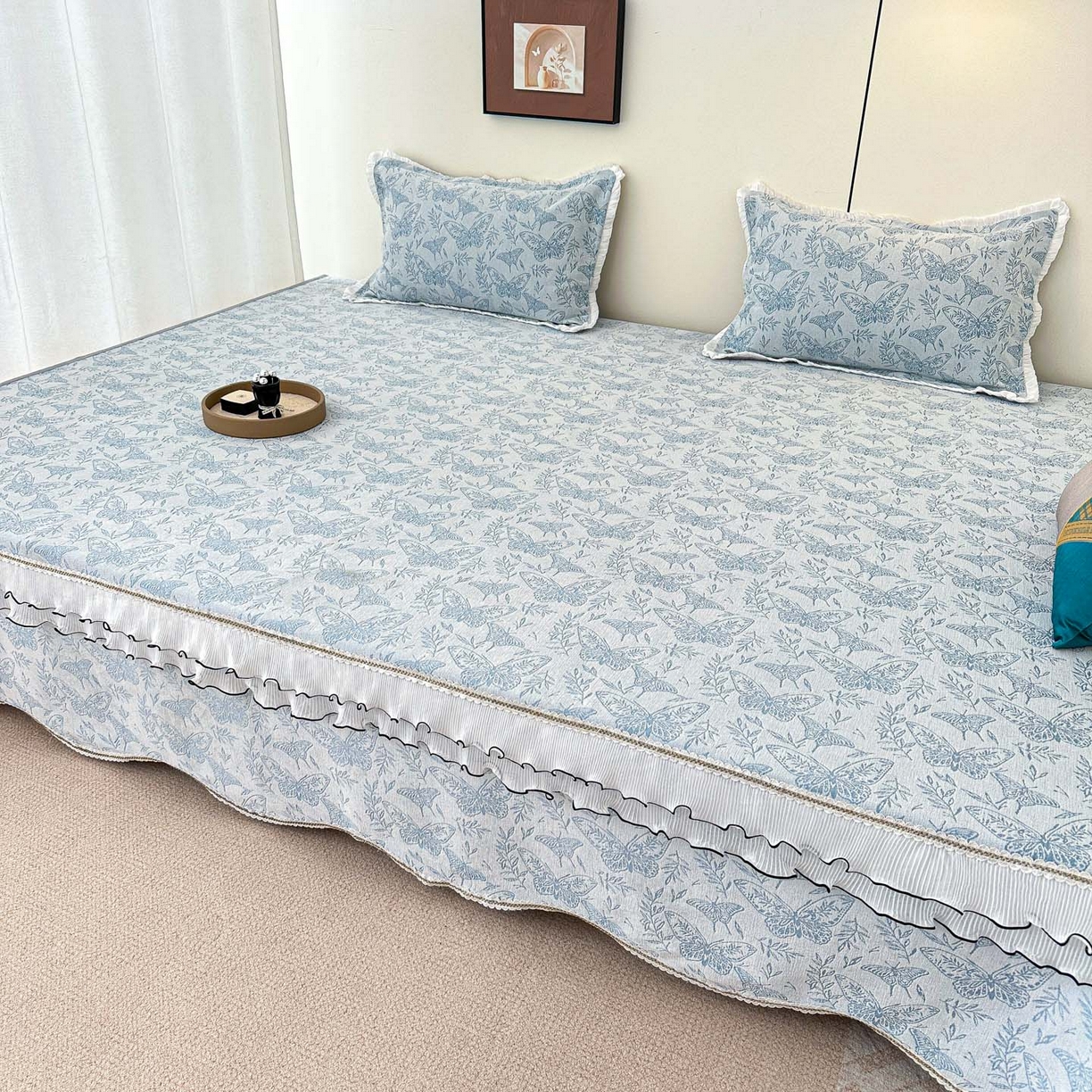 91家纺网 家纺一手货源 找家纺 手艺人家纺 2025新款雪尼尔复合炕盖XK3758-3760√ XK3760蓝