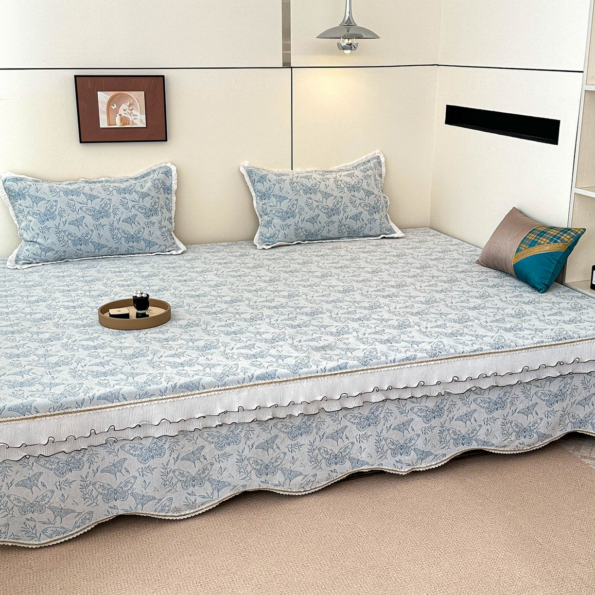 91家纺网 家纺一手货源 找家纺 手艺人家纺 2025新款雪尼尔复合炕盖XK3758-3760√ XK3760蓝