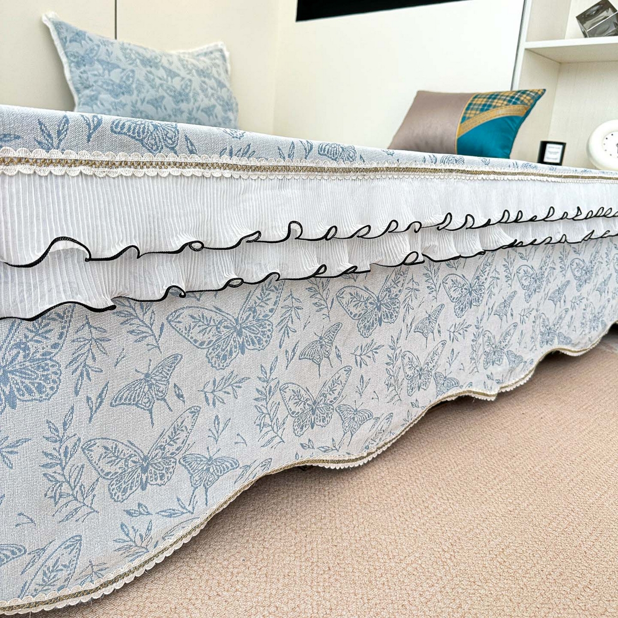 91家纺网 家纺一手货源 找家纺 手艺人家纺 2025新款雪尼尔复合炕盖XK3758-3760√ XK3760蓝