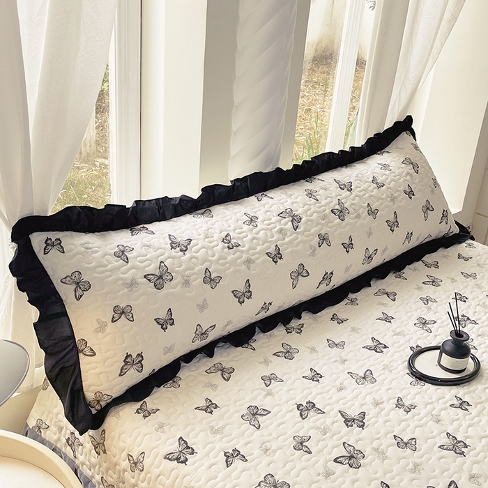 91家纺网 家纺一手货源 找家纺 雨彤家纺2025新款赫本风水洗棉花边夹棉枕套双人款 蝴蝶