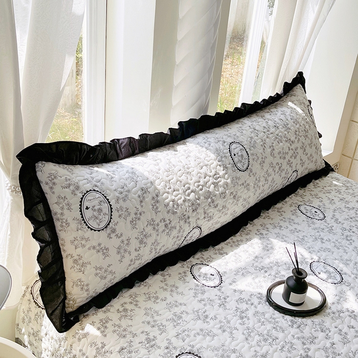 雨彤家纺2025新款赫本风水洗棉花边夹棉枕套双人款		 澜音花香