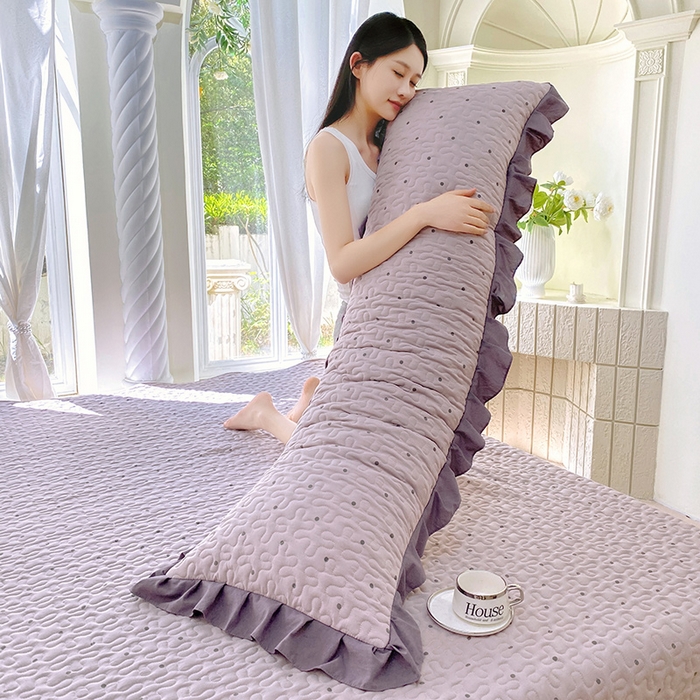 91家纺网 家纺一手货源 找家纺 雨彤家纺2025新款赫本风水洗棉花边夹棉枕套双人款 芋艿波波-紫