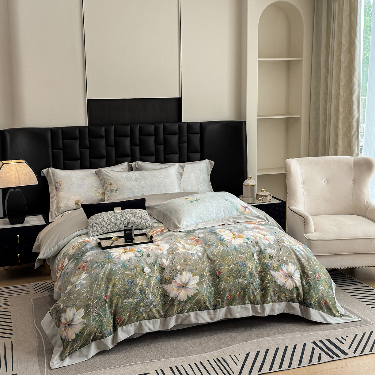 91家纺网 家纺一手货源 找家纺 元元家居（元元被业） 2026新款天丝棉四季款四件套-炫彩系列 春意