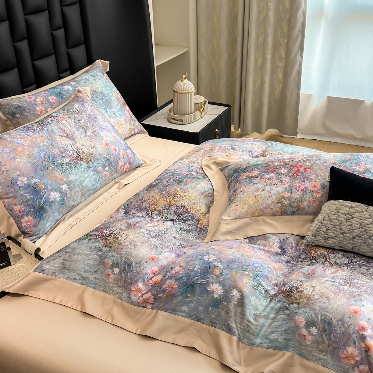 91家纺网 家纺一手货源 找家纺 元元家居（元元被业） 2026新款天丝棉四季款四件套-炫彩系列 开往春天的地铁