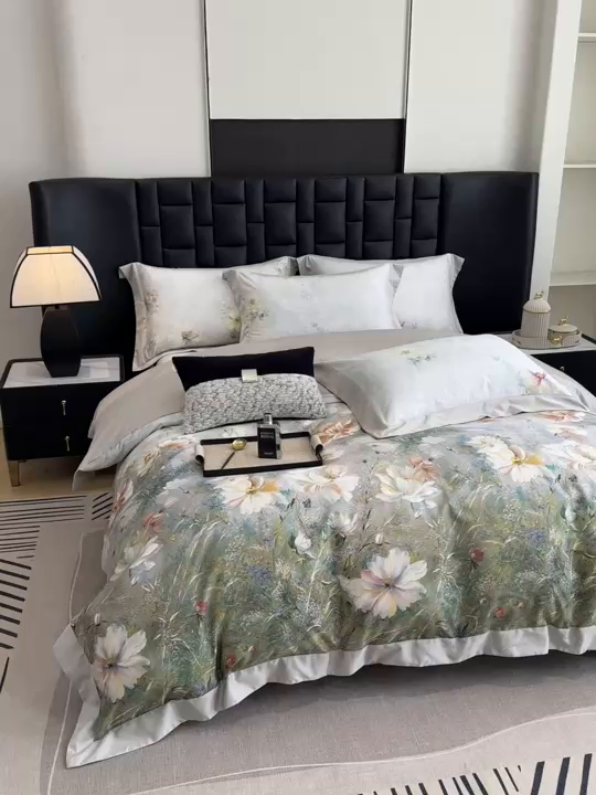 91家纺网 家纺一手货源 找家纺 元元家居（元元被业） 2026新款天丝棉四季款四件套-炫彩系列 春意