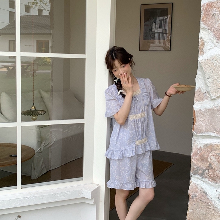 （总）妍景2025新款25682-韩系方领碎花三杠