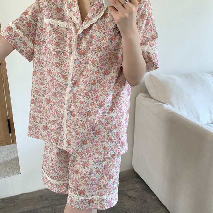 （总）妍景2025新款25679-韩系翻领小繁花套装