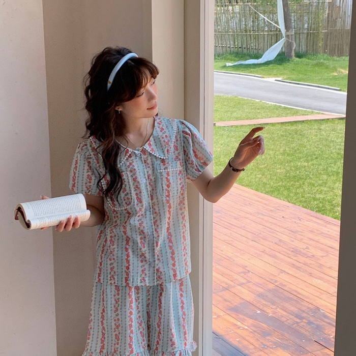 （总）妍景2025新款25678-韩系娃娃领小碎花套装