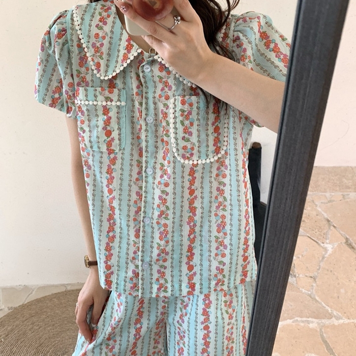 91家纺网 家纺一手货源 找家纺 （总）妍景2025新款25678-韩系娃娃领小碎花套装