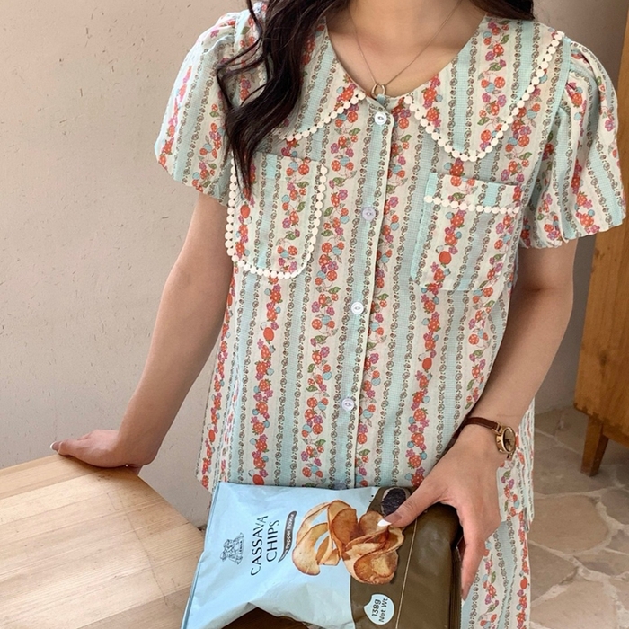 91家纺网 家纺一手货源 找家纺 （总）妍景2025新款25678-韩系娃娃领小碎花套装