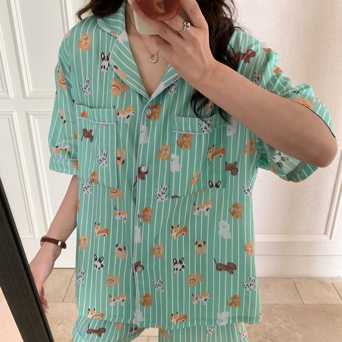 91家纺网 家纺一手货源 找家纺 妍景2025新款25671-泰系卡通小狗套装 绿色