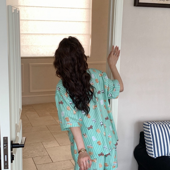 91家纺网 家纺一手货源 找家纺 妍景2025新款25671-泰系卡通小狗套装 绿色