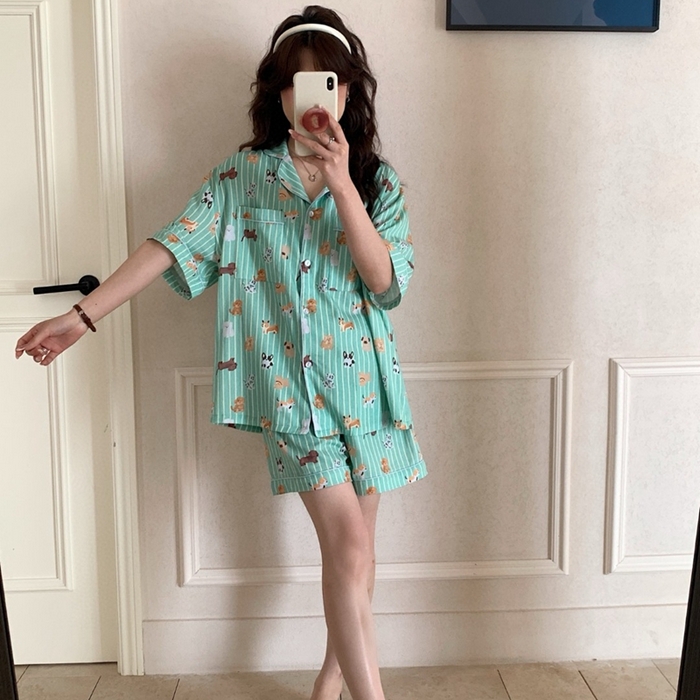 91家纺网 家纺一手货源 找家纺 妍景2025新款25671-泰系卡通小狗套装 绿色