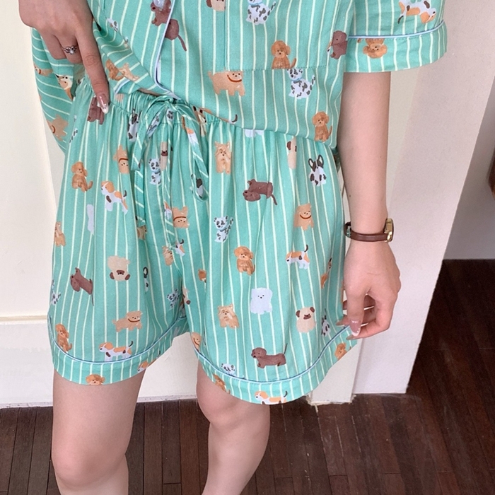 91家纺网 家纺一手货源 找家纺 妍景2025新款25671-泰系卡通小狗套装 绿色