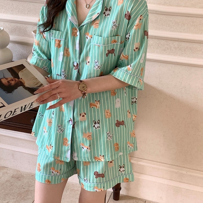 91家纺网 家纺一手货源 找家纺 妍景2025新款25671-泰系卡通小狗套装 绿色