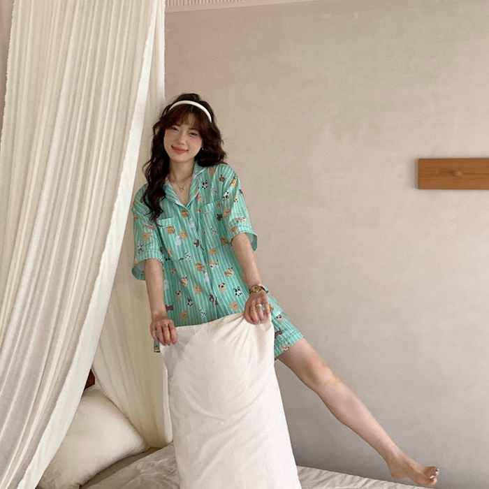 91家纺网 家纺一手货源 找家纺 妍景2025新款25671-泰系卡通小狗套装 绿色