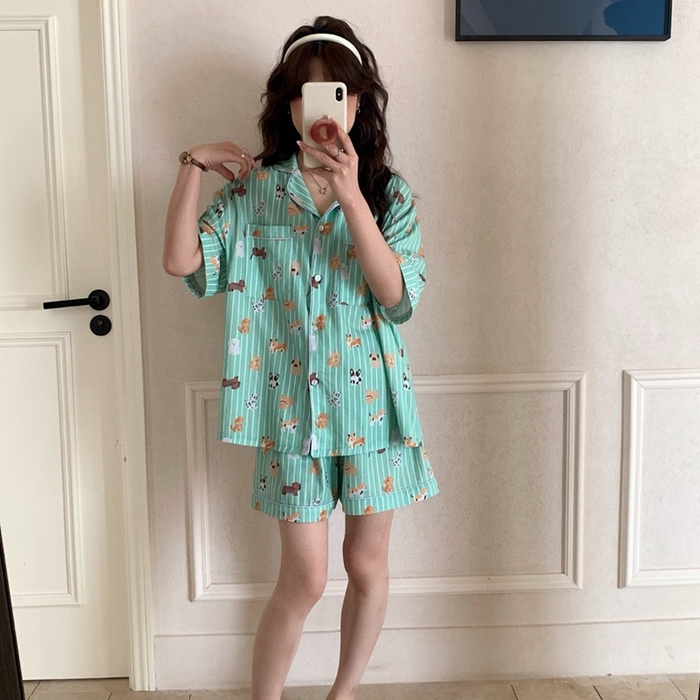 91家纺网 家纺一手货源 找家纺 妍景2025新款25671-泰系卡通小狗套装 绿色