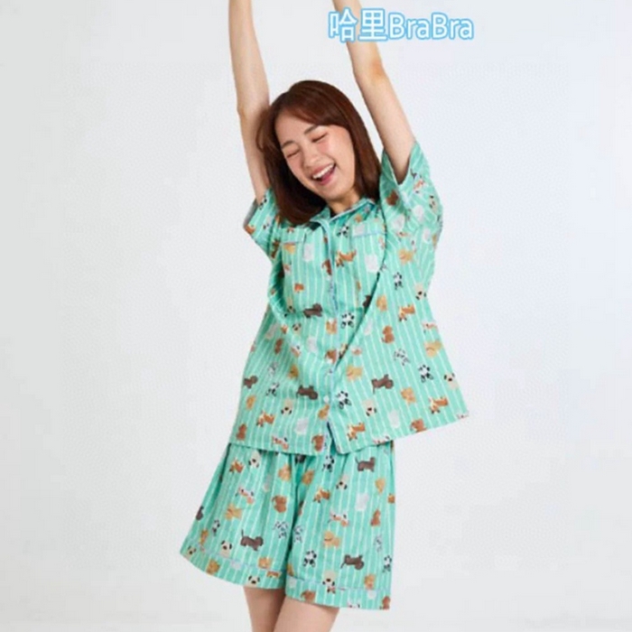 妍景2025新款25671-泰系卡通小狗套装 绿色