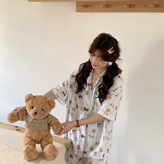 91家纺网 家纺一手货源 找家纺 妍景2025新款25671-泰系卡通小狗套装 米白色