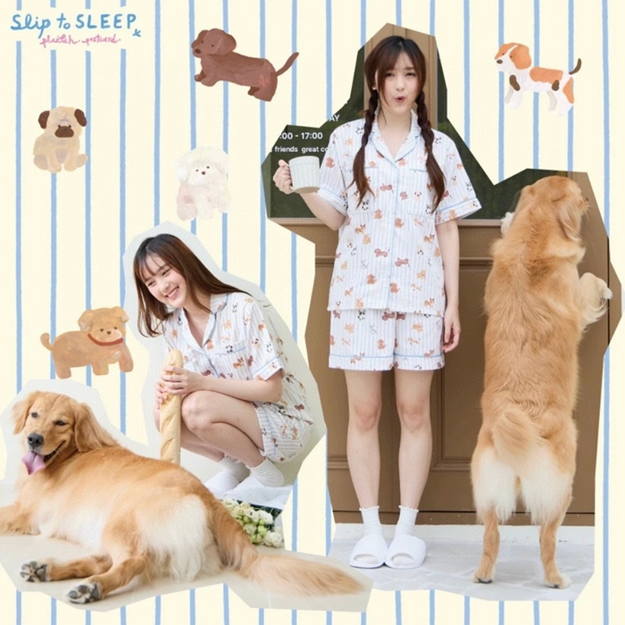 91家纺网 家纺一手货源 找家纺 妍景2025新款25671-泰系卡通小狗套装 米白色