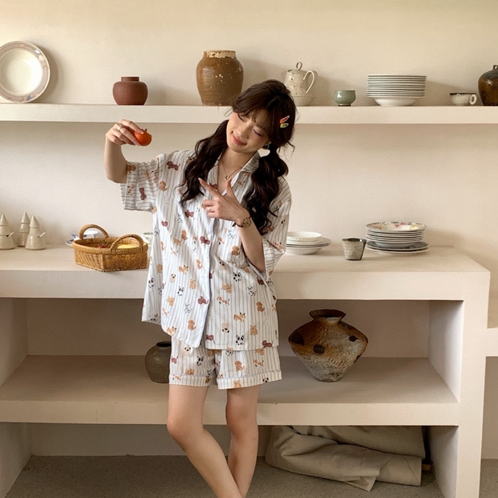 91家纺网 家纺一手货源 找家纺 妍景2025新款25671-泰系卡通小狗套装 米白色