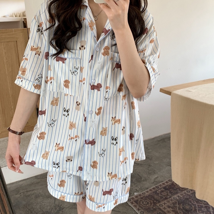 91家纺网 家纺一手货源 找家纺 妍景2025新款25671-泰系卡通小狗套装 米白色