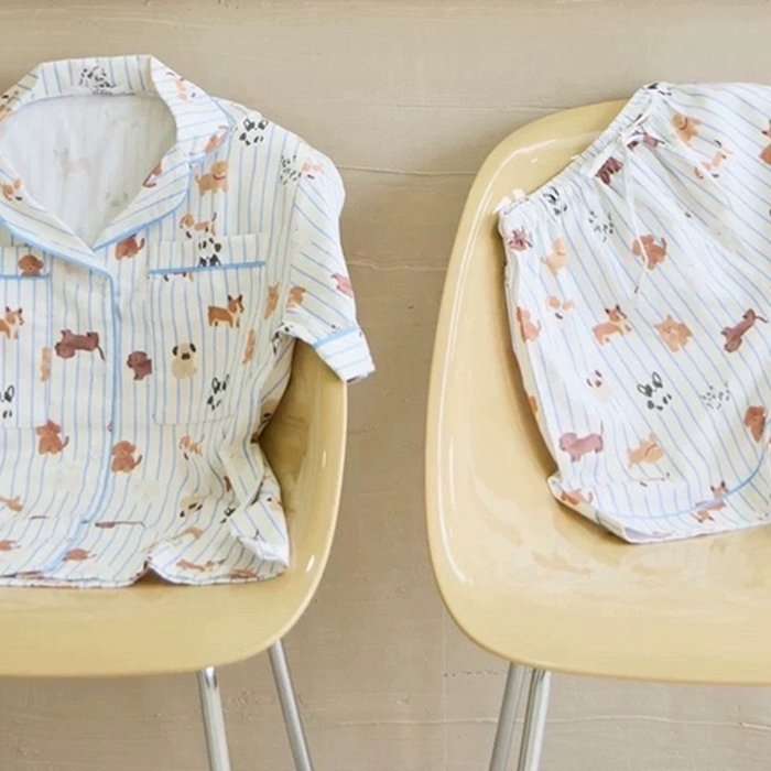 91家纺网 家纺一手货源 找家纺 妍景2025新款25671-泰系卡通小狗套装 米白色