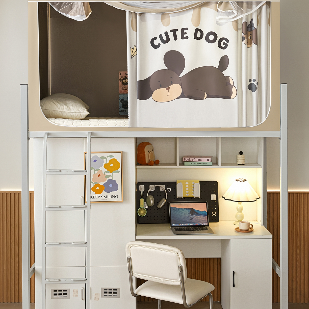 91家纺网 家纺一手货源 找家纺 冉美家纺 2025新款99五面遮光加厚涂层遮光大版数码印花带靠墙帘卡通学生蚊帐 小熊懒洋洋