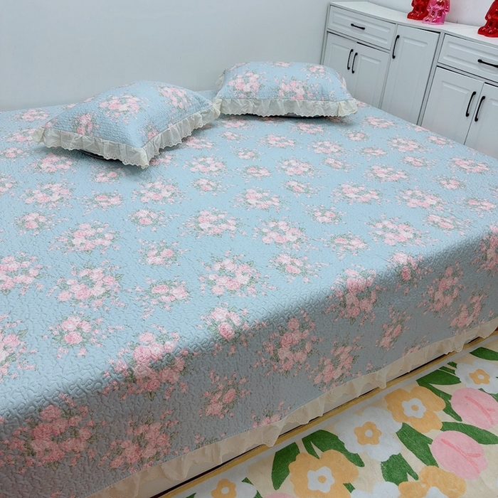 暖居 2025新款纯棉绗缝夹棉榻榻米支持定制防滑全棉印花小碎花农村大炕盖三件套系列苏里南