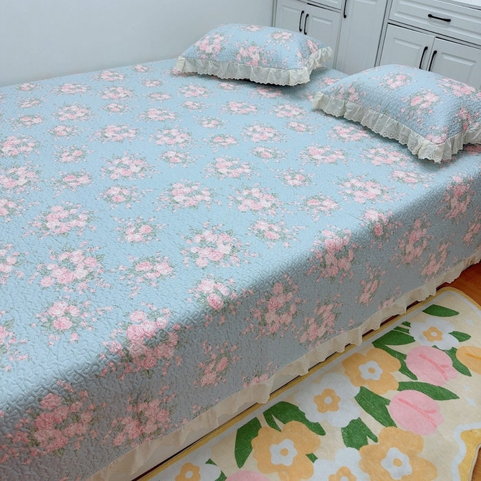 91家纺网 家纺一手货源 找家纺 暖居 2025新款纯棉绗缝夹棉榻榻米支持定制防滑全棉印花小碎花农村大炕盖三件套系列苏里南