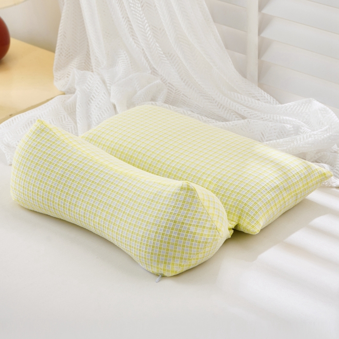 91家纺网 家纺一手货源 找家纺 大熊2025新款全棉格子水洗棉荞麦枕全荞麦壳填充 格子组合款荞麦枕-浅黄一只