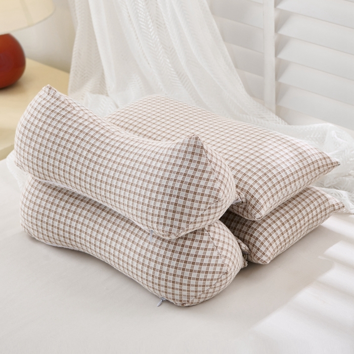 91家纺网 家纺一手货源 找家纺 大熊2025新款全棉格子水洗棉荞麦枕全荞麦壳填充 格子组合款荞麦枕-咖一只