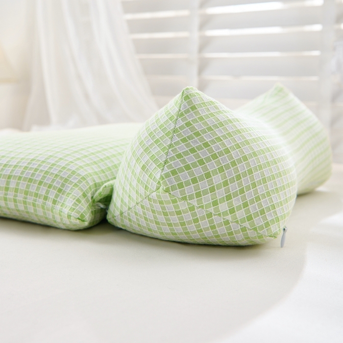 91家纺网 家纺一手货源 找家纺 大熊2025新款全棉格子水洗棉荞麦枕全荞麦壳填充 格子组合款荞麦枕-粉一对
