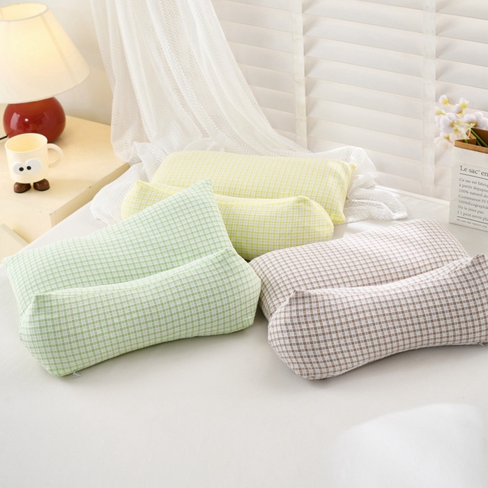 91家纺网 家纺一手货源 找家纺 大熊2025新款全棉格子水洗棉荞麦枕全荞麦壳填充 格子组合款荞麦枕-咖一对