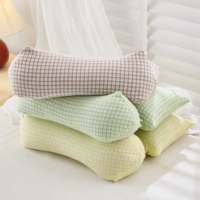 91家纺网 家纺一手货源 找家纺 大熊2025新款全棉格子水洗棉荞麦枕全荞麦壳填充 格子组合款荞麦枕-咖一对