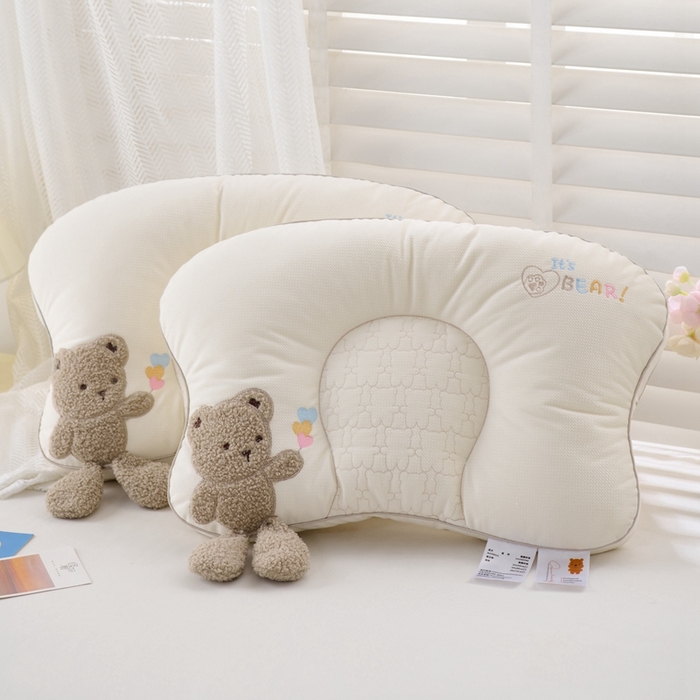 大熊2025新款毛巾绣儿童护颈枕 多多熊棕色王子40*60学生枕 一对