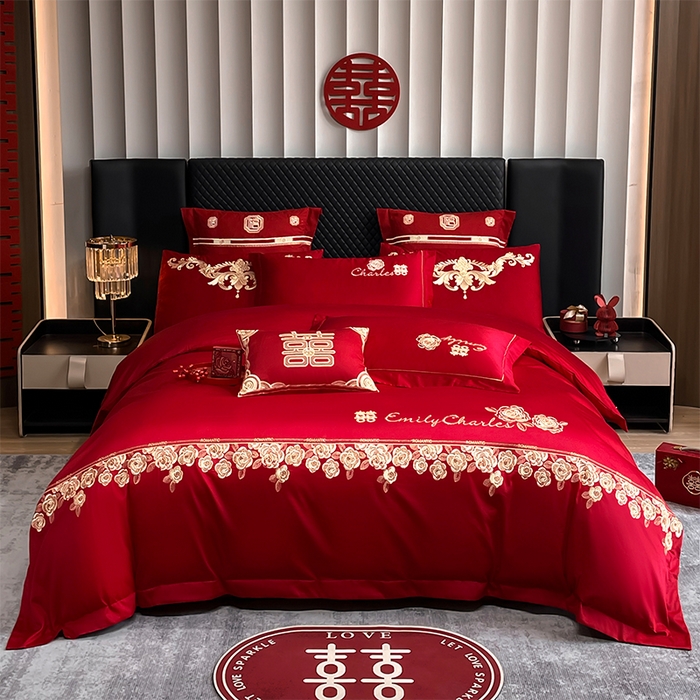 91家纺网 家纺一手货源 找家纺 2024新款双面磨毛绣花婚庆四件套-汇总花嫁喜事