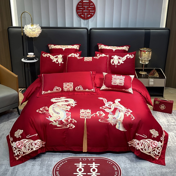 91家纺网 家纺一手货源 找家纺 2024新款双面磨毛绣花婚庆四件套-汇总鸾凤和鸣