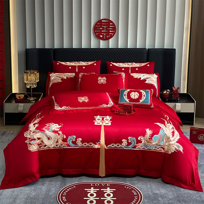 91家纺网 家纺一手货源 找家纺 2024新款双面磨毛绣花婚庆四件套-汇总如意龙凤