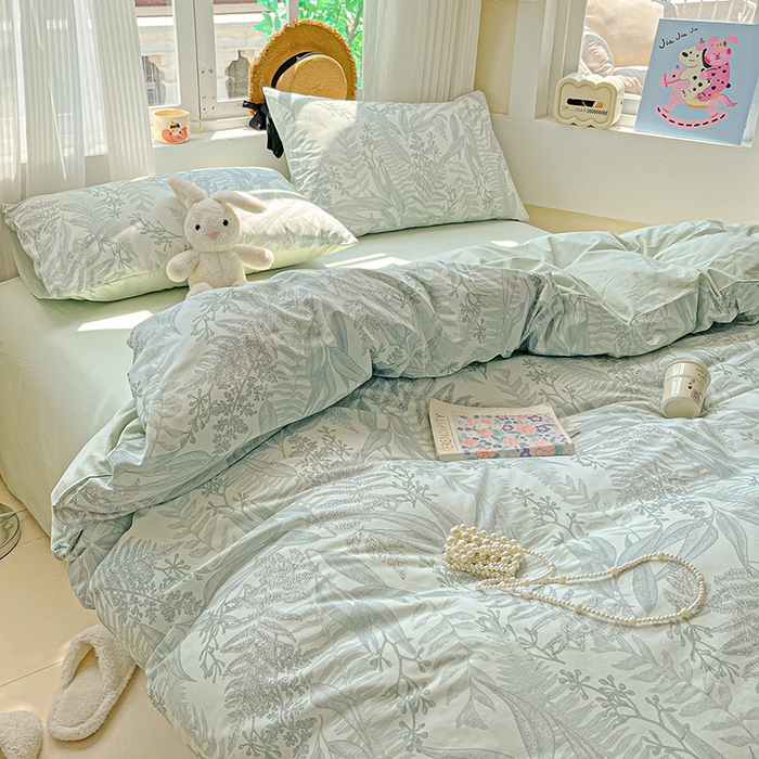 91家纺网 家纺一手货源 找家纺 小懒猪 2025年新款花卉小清新全棉13372四件套 青林