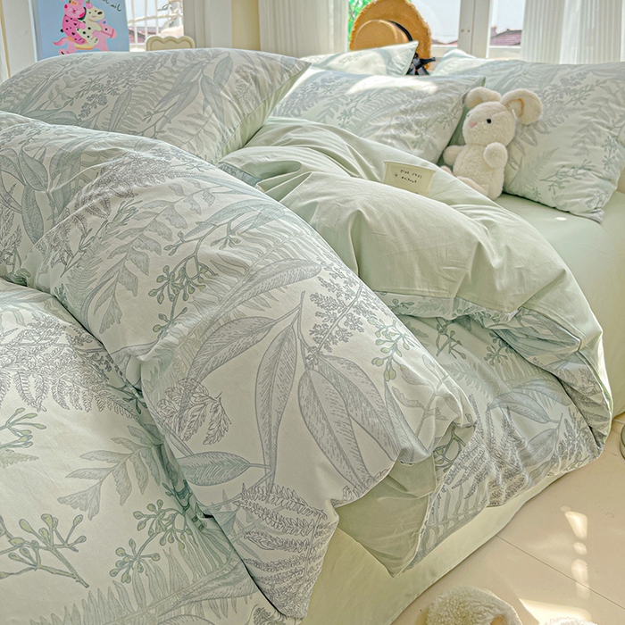 91家纺网 家纺一手货源 找家纺 小懒猪 2025年新款花卉小清新全棉13372四件套 青林