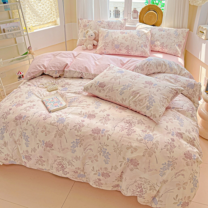 91家纺网 家纺一手货源 找家纺 小懒猪 2025年新款花卉小清新全棉13372四件套 蝶梦