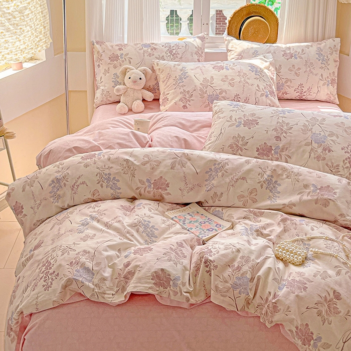 91家纺网 家纺一手货源 找家纺 小懒猪 2025年新款花卉小清新全棉13372四件套 蝶梦