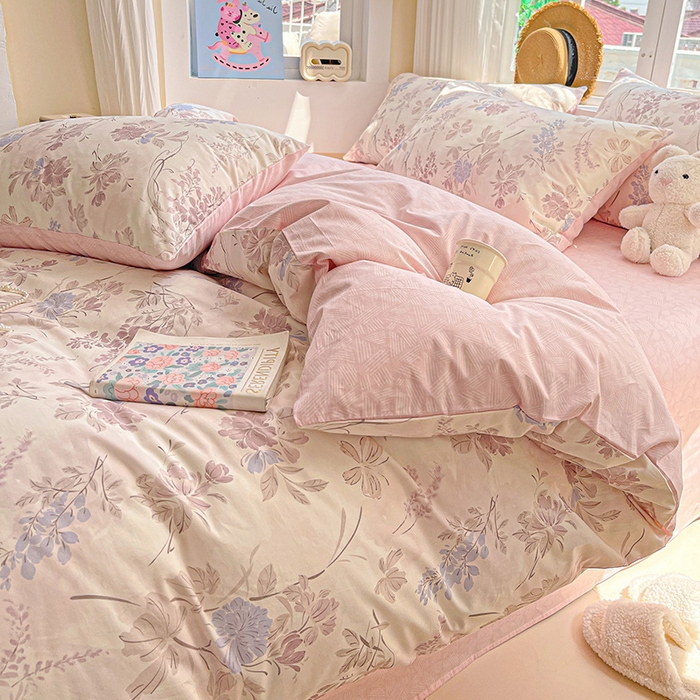 91家纺网 家纺一手货源 找家纺 小懒猪 2025年新款花卉小清新全棉13372四件套 蝶梦