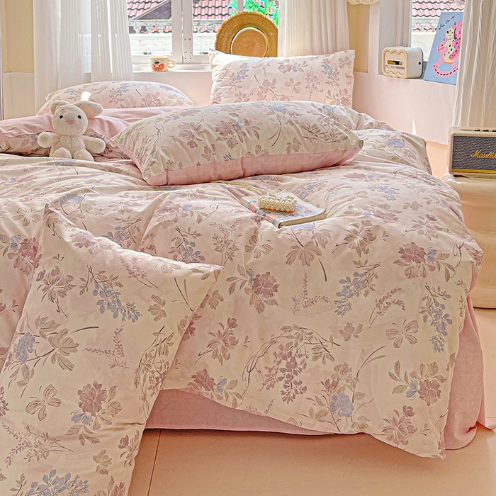 91家纺网 家纺一手货源 找家纺 小懒猪 2025年新款花卉小清新全棉13372四件套 蝶梦