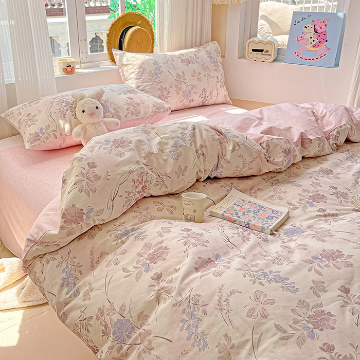 91家纺网 家纺一手货源 找家纺 小懒猪 2025年新款花卉小清新全棉13372四件套 蝶梦