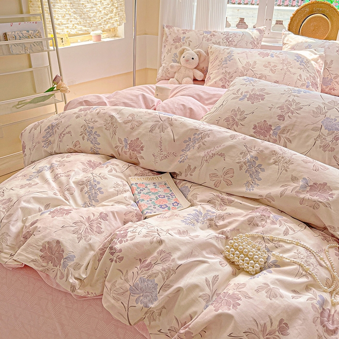 91家纺网 家纺一手货源 找家纺 小懒猪 2025年新款花卉小清新全棉13372四件套 蝶梦