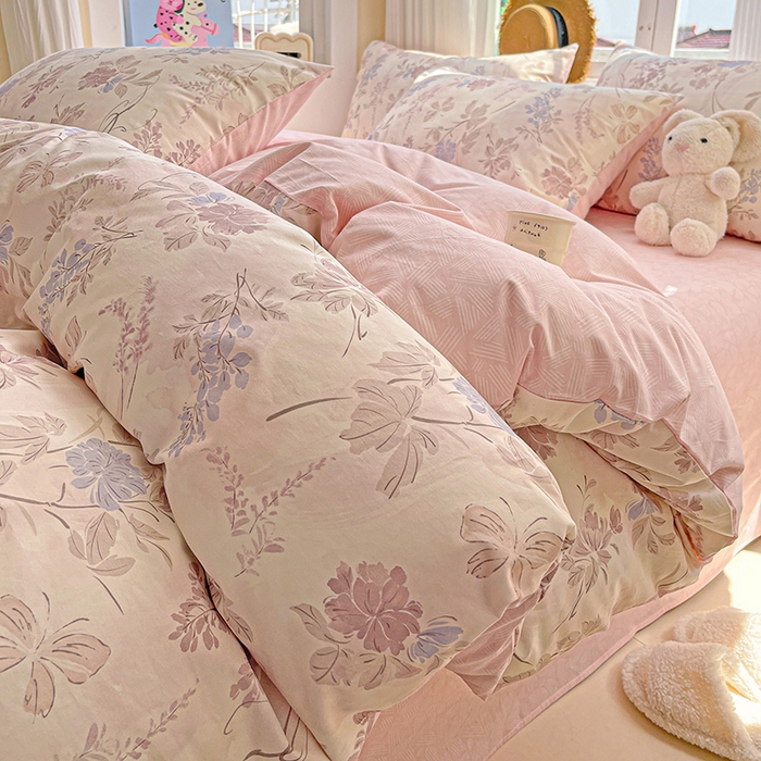 91家纺网 家纺一手货源 找家纺 小懒猪 2025年新款花卉小清新全棉13372四件套 蝶梦