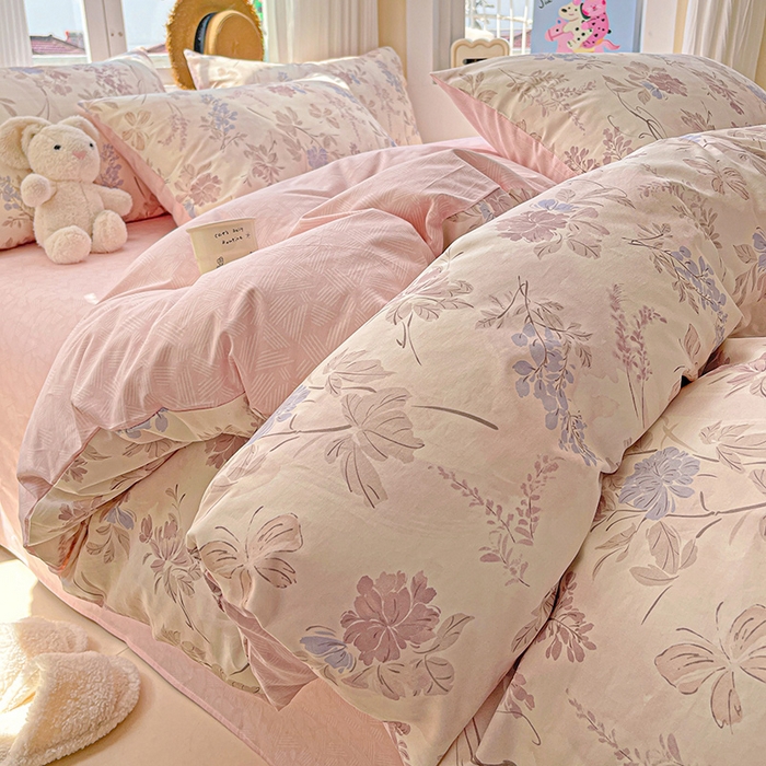 91家纺网 家纺一手货源 找家纺 小懒猪 2025年新款花卉小清新全棉13372四件套 蝶梦