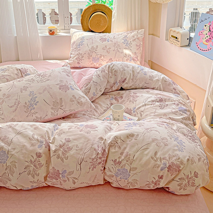 91家纺网 家纺一手货源 找家纺 小懒猪 2025年新款花卉小清新全棉13372四件套 蝶梦